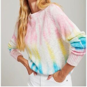 New Johnn +Jenn Tie Dye Sweater Size L Wht/Pnk Phoenix Rainbow Glaze Crew Neck